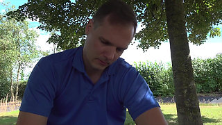 T-girl Bella Gold is showing off all her assets in open air