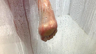 Mrs Mature Feet being playful in the shower