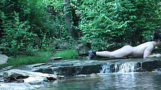 Flexing by the Waterfall, Trying to Sneak a Little Private Moment