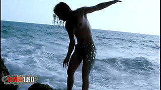 Hot Young Alicya Doing a Strip by the Beach