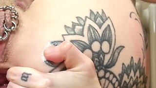 Tattooed & Pierced Girl Fists Her Arsehole & Attempts Two Dildo Dap Solo