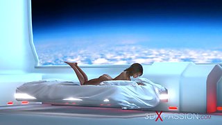 3d sexy sci-fi dickgirl android plays with a hot chick in the space station