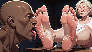 90yo Granny Enjoys Slaves Sucking Her Toes & Licking Soles