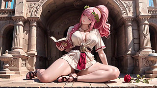 Blonde Queen! Private Morning Reading in the Roman Court, Silk Stockings Crossed, Forbidden Lip Touch!