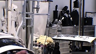 Peeing blonde fetish babe uses toy in her tight pussy