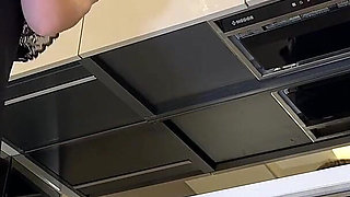 Hot and Horny Sexy Long Brunette Wife in Black Fishnet Stockings Takes Her Lace Panties off to Flash Pussy and Ass