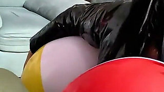 Glossy Downjacket MILF Beach Ball Fetish. Deepthroat, Popping, Riding and Double Cum