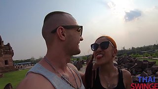 Asian cutie in panties gives sensual POV BJ to horny redhead Thai guy