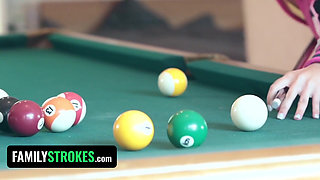 Family Strokes - Curvy blonde strips naked after losing bet with his horny stepdaddy