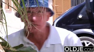 Old Man Catches Young Girlfriend Sucking His Cock Then Double Penetrates Her