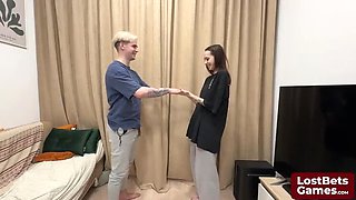 Teen Brunette Loses Bet and Gives Outdoor Blowjob - Hand Slapping Strip Game