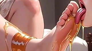 Huge Fat Woman Humiliates Skinny Slave with Sticky Honey Feet