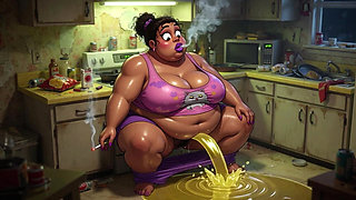 Very Pregnant BBW Smoking While Peeing - Big Belly & Dripping Pussy