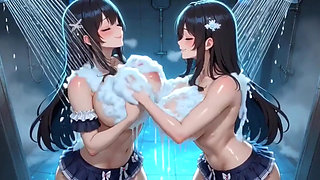 Cute Anime Girls Showering, Ai Animation
