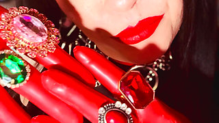 Latex Gloves, Jewellery & A Smoking Queen! Tina Snua Soking A Cigarette & Showing Off Her Gloved Hands - Drifting Dangles Rings