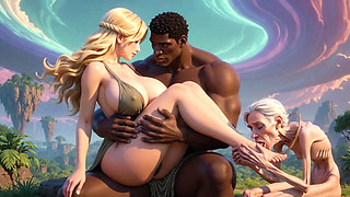 90 Year Old Granny Foot Slave - Licking Girl's Feet While on Black Man's Lap