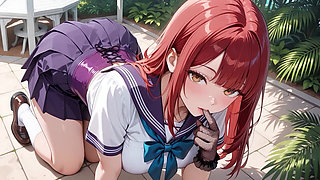 Tropical Beach Gazebo Redhead Sailor Uniform Beauty Seduction Blowjob to Doggy Massive Creamy Ass Finish