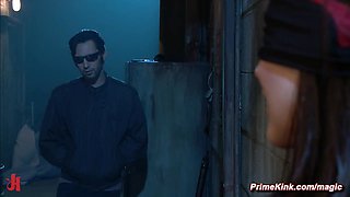 Blindfolded babe screwed in the alley