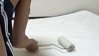 No Bra Apron Type Student Uniform, Mini Skirt, Thong Panties, Socks, Beautiful Natural Tits Slender Japanese Girl Room Cleaning