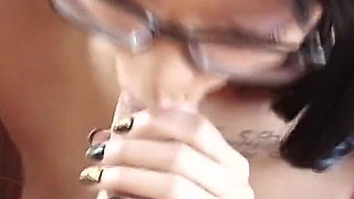 Povperv ebony nerd girl blowjob for mouthful