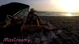 French Teacher Extreme Public Blowjob on Nudist Beach with Voyeurs and Cumshot