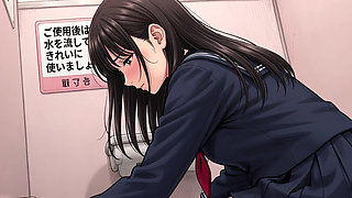 An office lady pees in the restroom, exposing her big, round butt