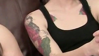 Steamy Threesome with Two Horny Brunettes and Bald Stud