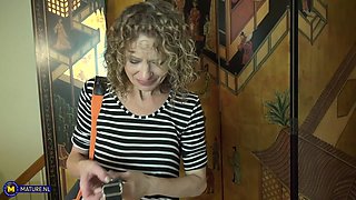 Tia M. Is An American Skinny Cougar With Small Tits And Has A Special Workout For Her Shaved Pussy