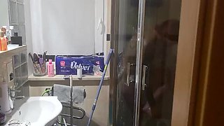 Step Sister In Leather Bodysuit Gives Blowjob & Finger In Ass - Big Cum In Mouth After Shower