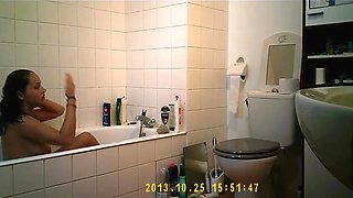 Cute teen gets caught on a toilet and in bath