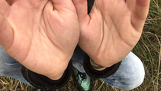 Hands Close up, Palms Close up, Cumshot on Both Hands
