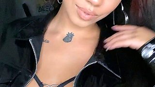 Glamour babe with big boobs masturbates in lingerie