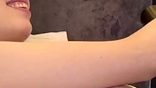 Hot and Horny Long Legs Brunette Nerdy Girl with Glasses Loves to Play with Precum and Making Big Dick Guy on Her Tits