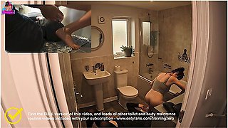Training Zero Femdom Toilet Bathroom Slave! Real Homemade Amateur Couple Milf Wife Bondage
