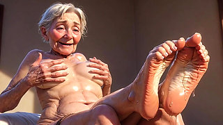 Old Granny Enjoying Oil Foot Massage - Desperate for Tongue in Toes