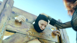 Restrained CBT - Needles in his balls and tongue