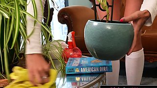 Charming blonde babe masturbates and squirts