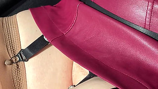 Stockings Suspender Belt Mini Skirt Without Panties and Big in Car