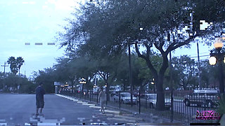 Shy waitress gets naked at a construction site