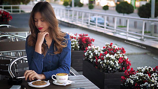 Magnetic Russian Beauty Playing with Cigarette Smoke