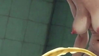 90yo Granny Desperate Pee in Public Bathroom - Hairy Pussy Orgasm