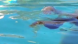 Hot Long Haired Ginger MILF Taking a Dip and Fucking in Outdoor Pool