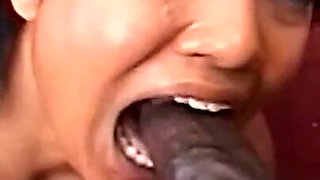 Latina Girl Eats a Big Black Cock Too Huge for Her Mouth
