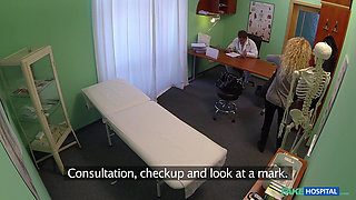 Fake Hospital - Sexy Blonde Wife Gets Caught in Office Voyeur Sex with Doctor to Get Her Freckle Removed Gets Cum on Pussy