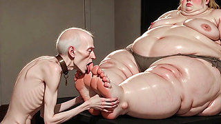 Thin Slave Boy Licking Huge SSBBW Mistress Soft Feet