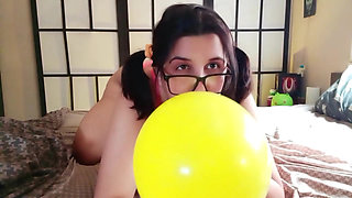 Cute Ponytails Girl Blow and Pop Balloons - Bunny Looner