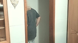 Alone with His Friend - Hallway Blowjob and Standing Fuck Until He Cums in Her Mouth
