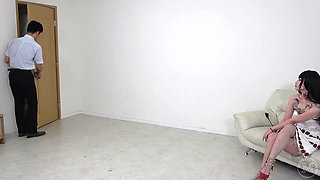 Smoking Miss Ririko Teaches Man How To Clean Shoes