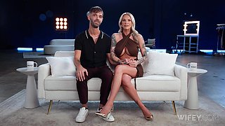 Spicy blonde goddess works wonders on BBC while cuck hubby enjoys watching