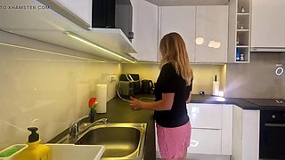 Blonde Hentai Babe in Pajama Shorts Lurks in the Kitchen, Eager to Flash Her Pussy B